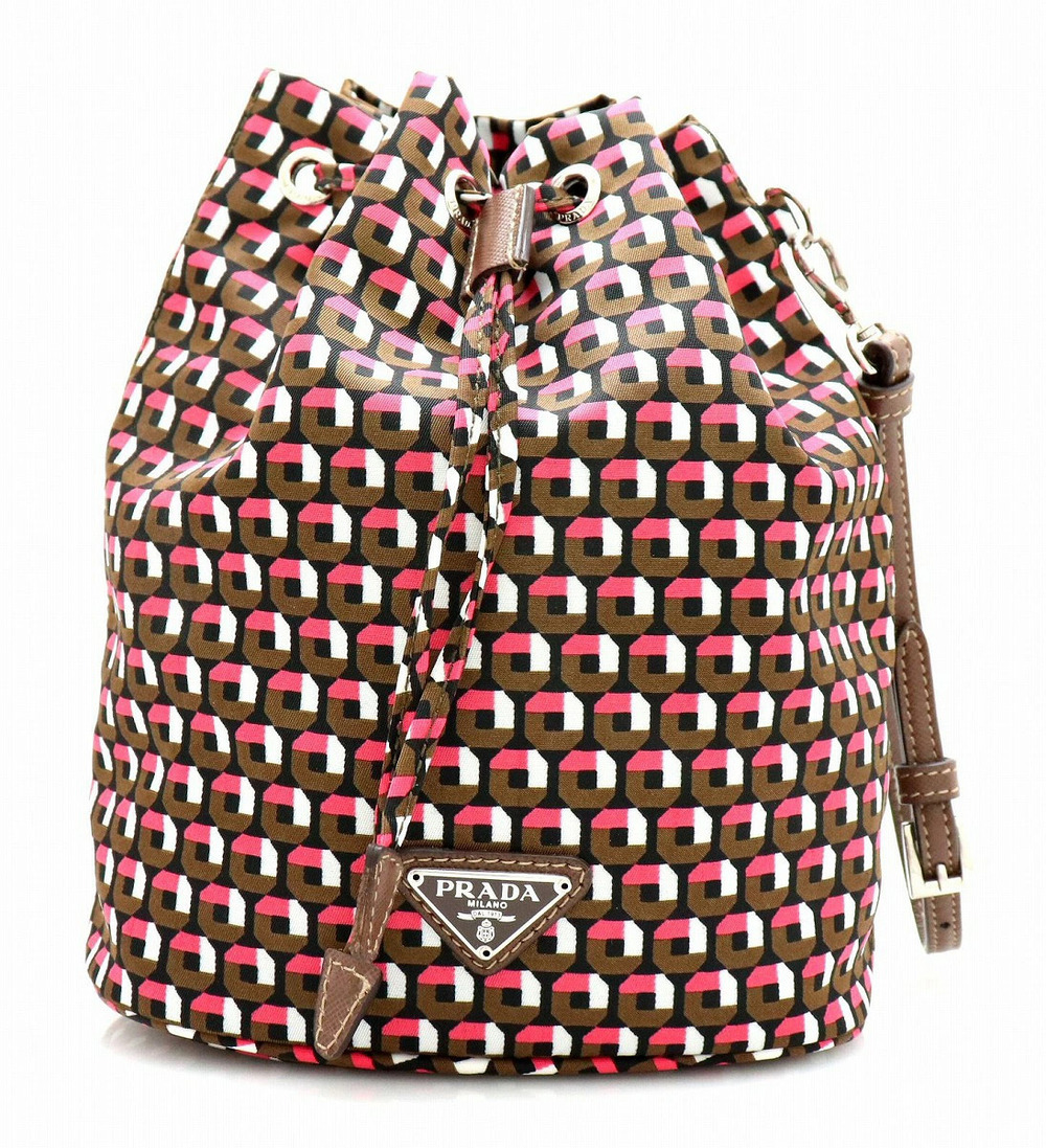 Prada TESSUTO STAMPA ROSA Drawstring Multi Leather Multicolor